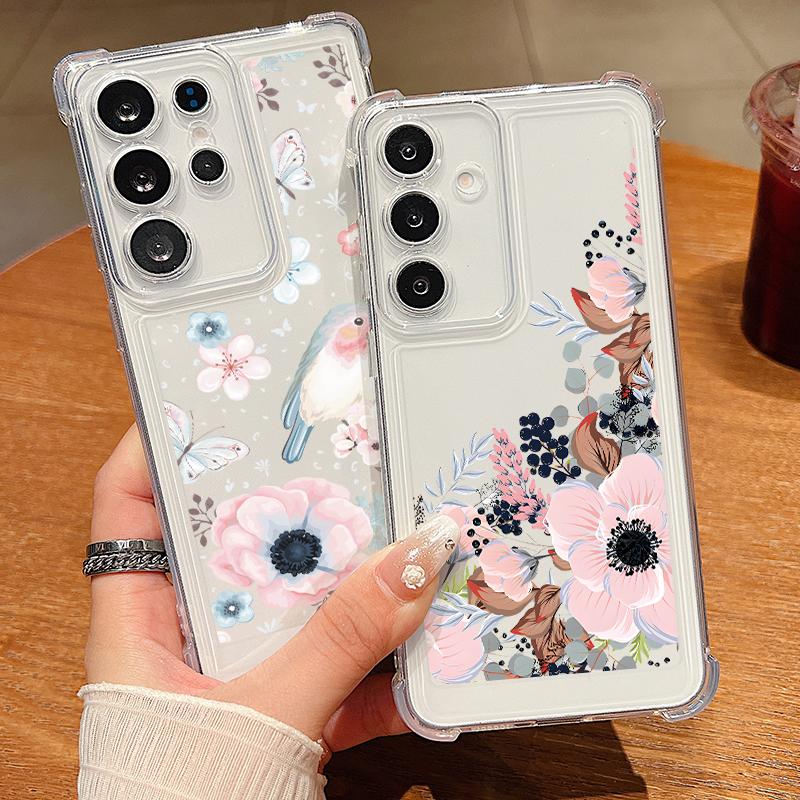 Per Samsung S25 S24 FE S23 Ultra S22 A56 A36 A16 A55 A35 A15 Cover Guscio Moda Stampa Floreale Morbido Silicone Trasparente Antiurto Sottile Custodia per Telefono