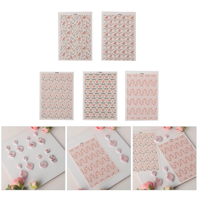 Flower Clay Transfer Paper Bird Flower Transfer Paper Water Soluble Transfer Paper for Clay Earrings Jewelry Making