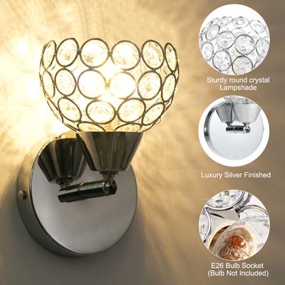 Crystal Wall Sconces Modern Wall Lamp E26 Socket Round Bedroom Bedside Wall Lights Dining Room