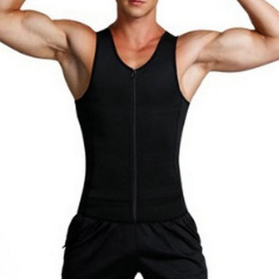 Herren Schlankheitskorsett Weste Rundhals Ärmellos Doppellagig Bauchkontrolle Shapewear Top Reißverschlussleiste Bodyformer Dreiknöpfiges Oberteil