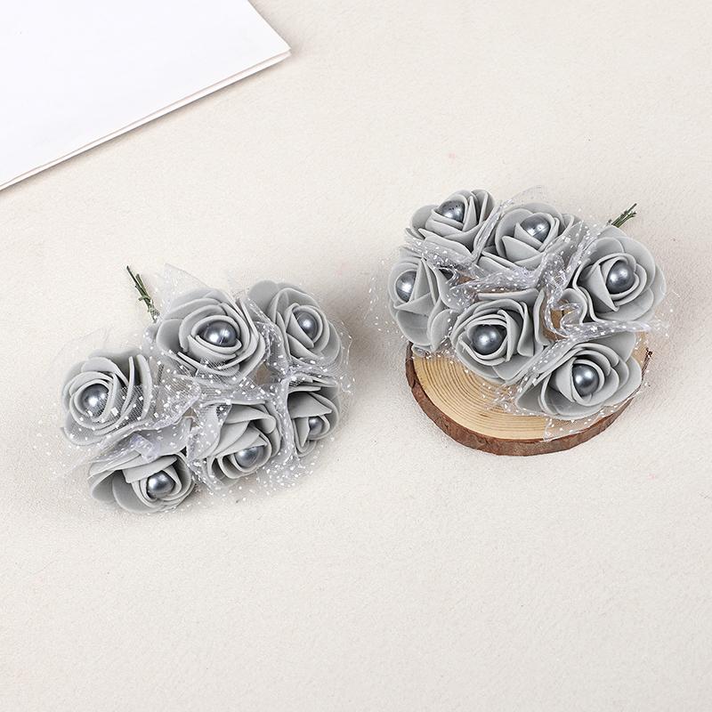 24pcs Foam Rose Head with Pearl 4cm Mini Artificial Flower For Wedding Bride Bouquet Decoration Home DIY Wreath Craft Party Gift