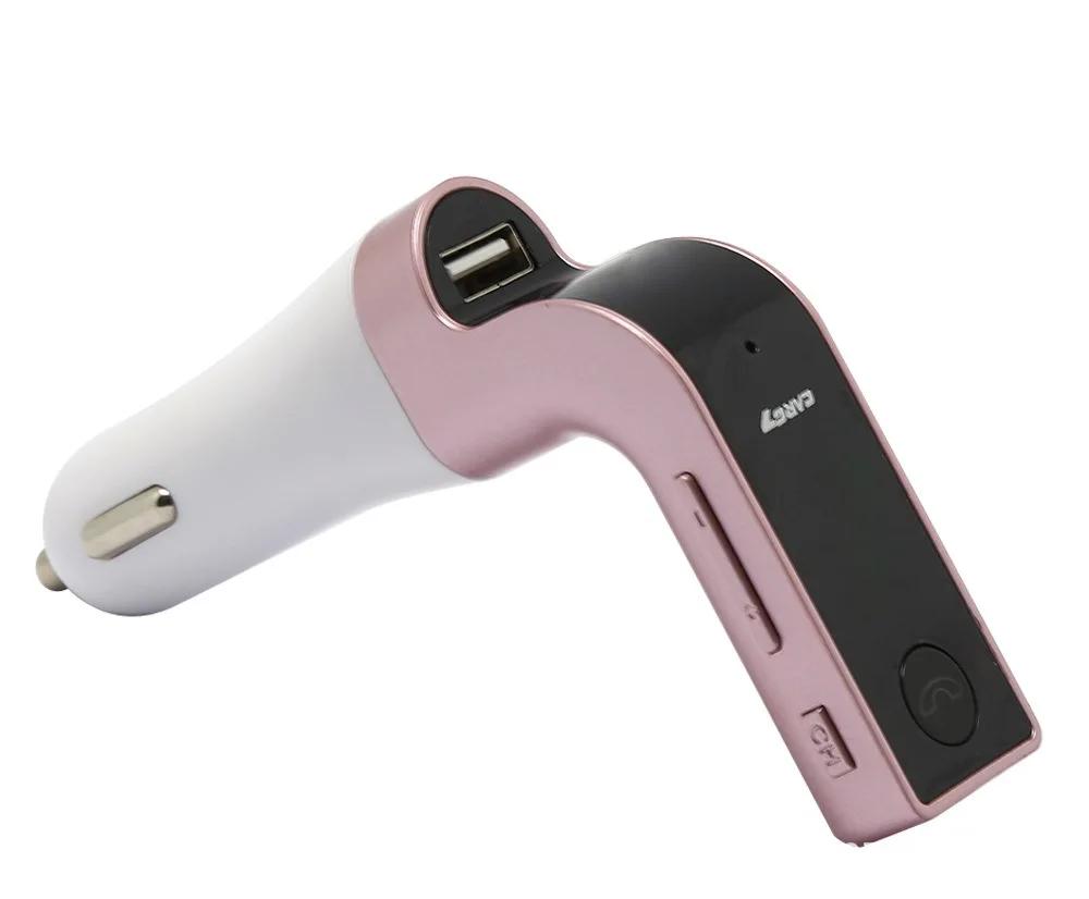 

Car Wireless Bluetooth Call Hands-free MP3 Music Player FM Transmitter USB Port Multifunctional with LED Display Window Cars Kit розового золота