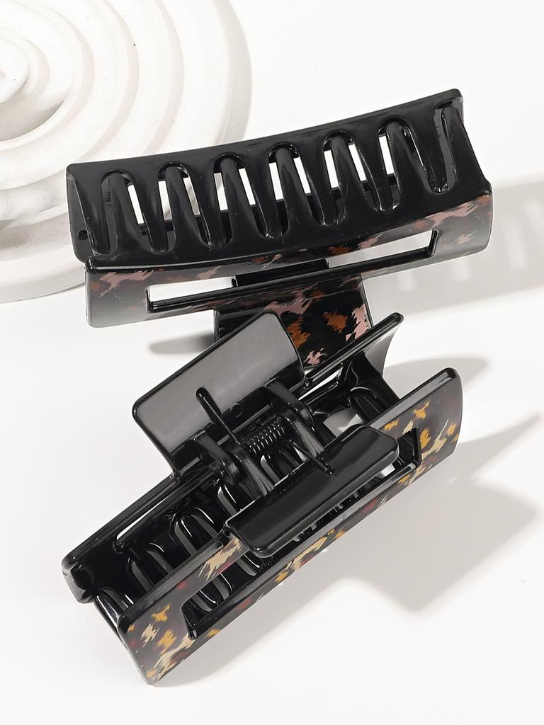 Hair Clips Set - Medium Matte Finish Clip for Thin Hair, Large Shiny Finish Clip for Women with Thick Hair - Leopard and Black