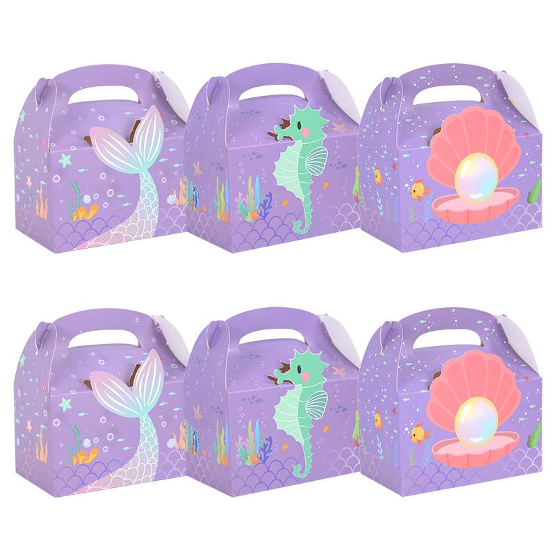 

6Pcs Mermaid Tail Paper Gift Box Candy Cookie Snack Packaging Boxes Kids Little Mermaid Theme Birthday Party Decoration Supplies 6Pcs
