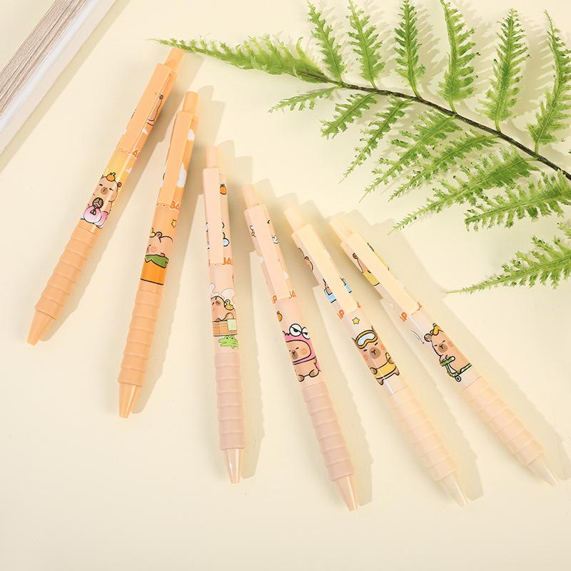 6Pcs Cartoon Cute Capybara Gel Pens Kawaii Black Ink Smooth Writing Quick-Drying Neutral Pens School Supplies Student Stationery