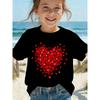European Sizes Girls' Red Heart Graphic T-Shirt, Summer Cute Round Neck Spliced Short Sleeve Top for Kids, Holiday Party Birthday Gift,