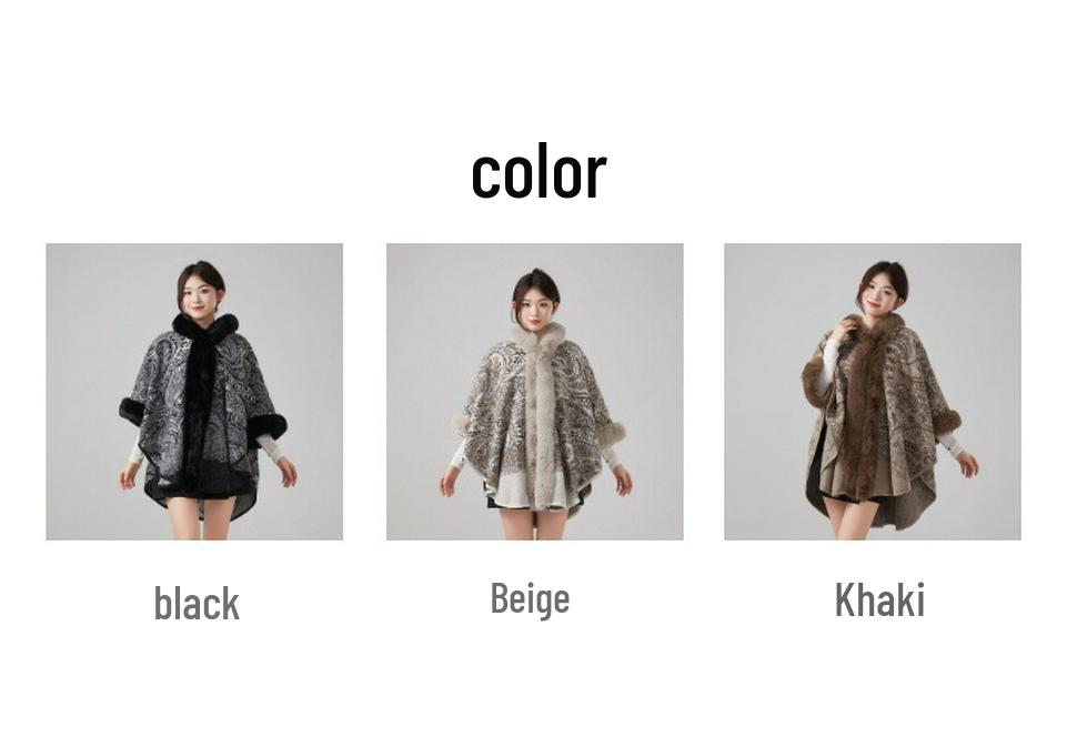 European & American Fall/Winter Faux Mink Fur Hooded Shawl Cape Woolen Cardigan for Women Plus Size