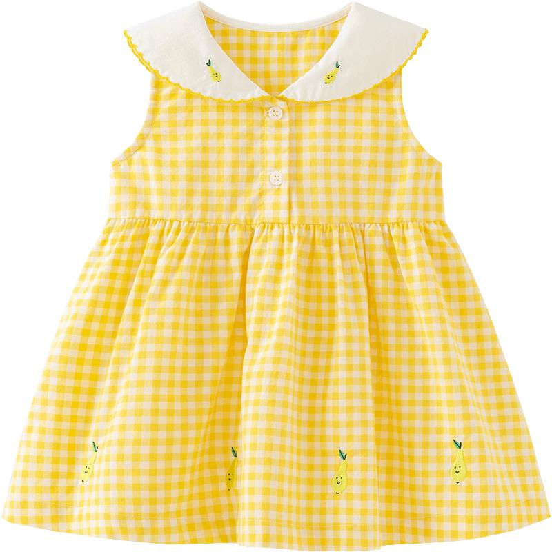 Minibala Girls' Plaid Cotton Vest Dress