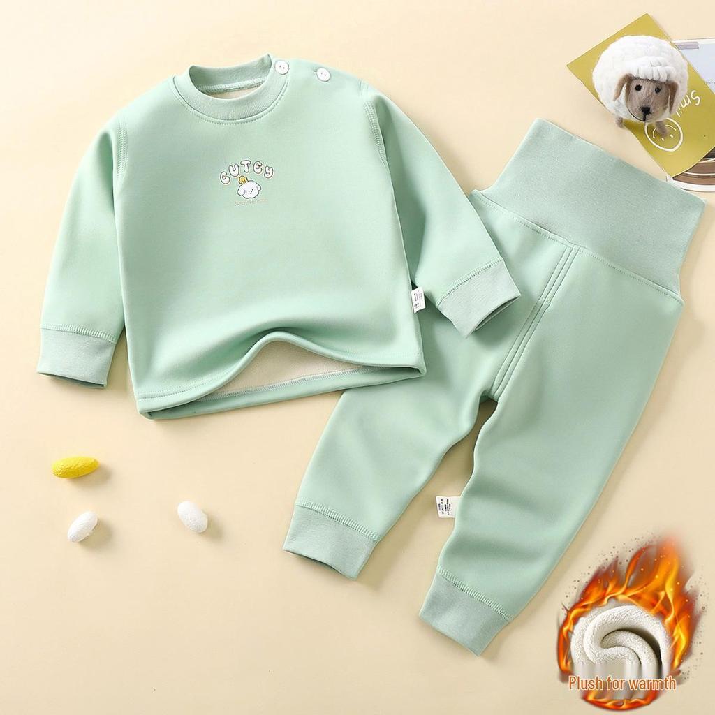 Children's Velvet Sakura Pajama Set: High-Waist, Fleece-Lined, Warm Autumn/Winter Wear for Boys and Girls