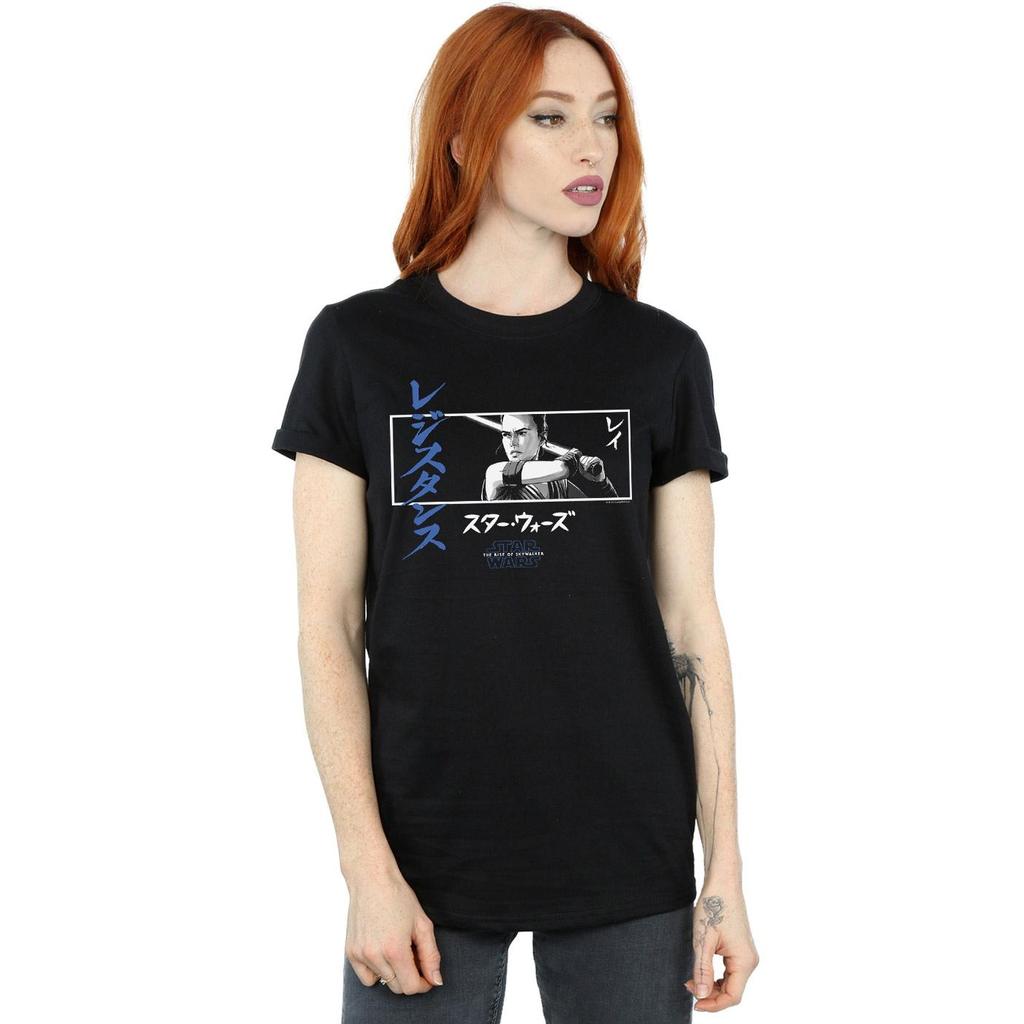 Star Wars The Rise Of Skywalker Womens/Ladies Rey Katakana Art Stripe Cotton Boyfriend T-Shirt