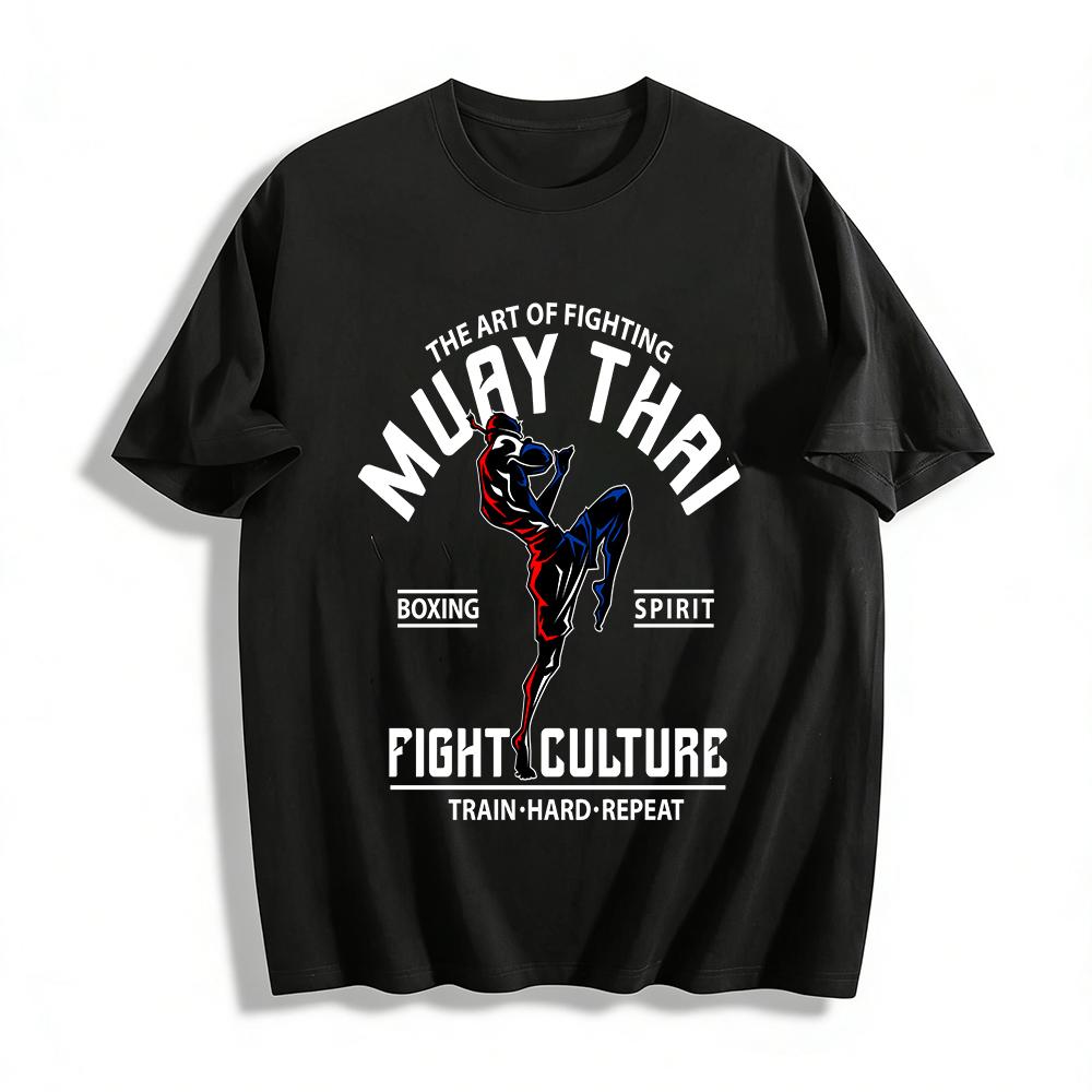 Muay Thai Fighting Print T-shirt Casual Sporty Loose Top Pure cotton T-shirt XXS
