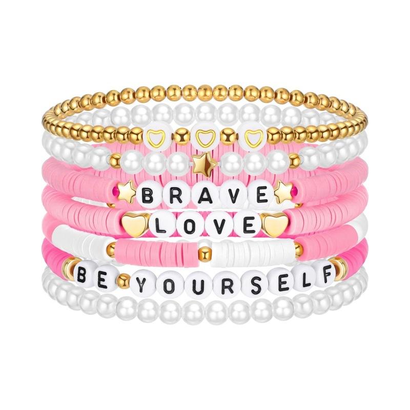 JYL TS Bracelet Stackable Elastic Letter Beads Inspires Joy & Optimism Daily