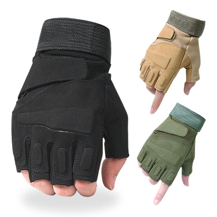 Customized Logo Leather Lightweight Unisex Winter Half Finger Pull-On Bike Gloves Daily Use-Tactical Protection