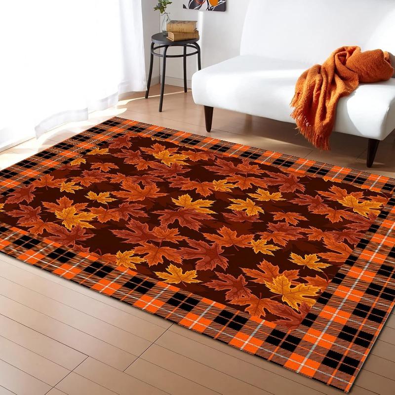 Thanksgiving Maple Leaf Pattern Carpet Autumn Atmosphere Rug Non Slip Mat Suitable Living Room Bedroom Bedside Warm Decoration