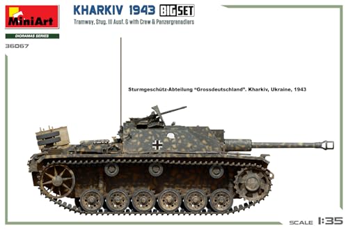 Miniart 1/35 Scale Kharkov 1943 Tram & Stug III Ausf. G with Crew Big Set Plastic Model Kit MA36067 (Scenery)