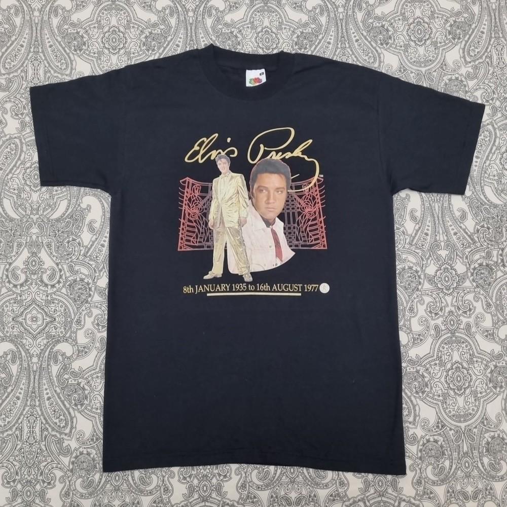 

Vintage Elvis Presley T-Shirt Rare Fruit Of The Loom Black Size Medium Y2k Rock 2XL