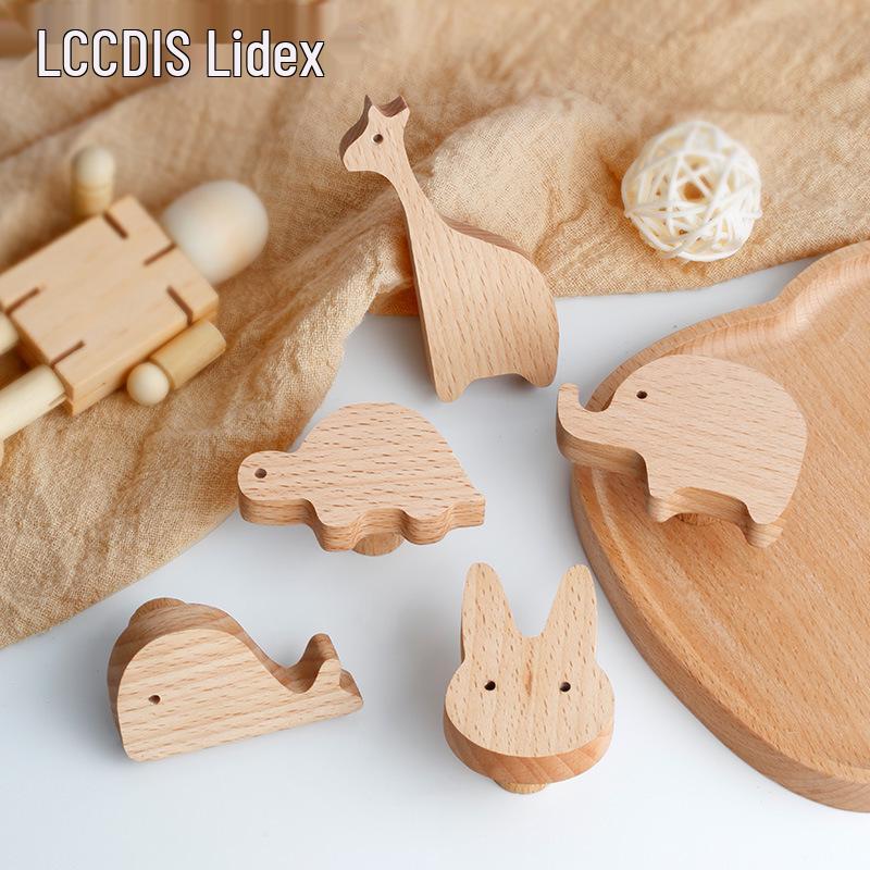 Creative Solid Wood Animal Door Handle for Children's Room Wardrobe, Drawer, and Cabinet