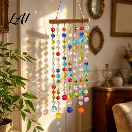 Crystal Wind Chime Pendant Suncatchers Window Crystals Hanging Suncatcher Colorful Glass Beads Chain Birthday Gift for Decor Lovers Chimes