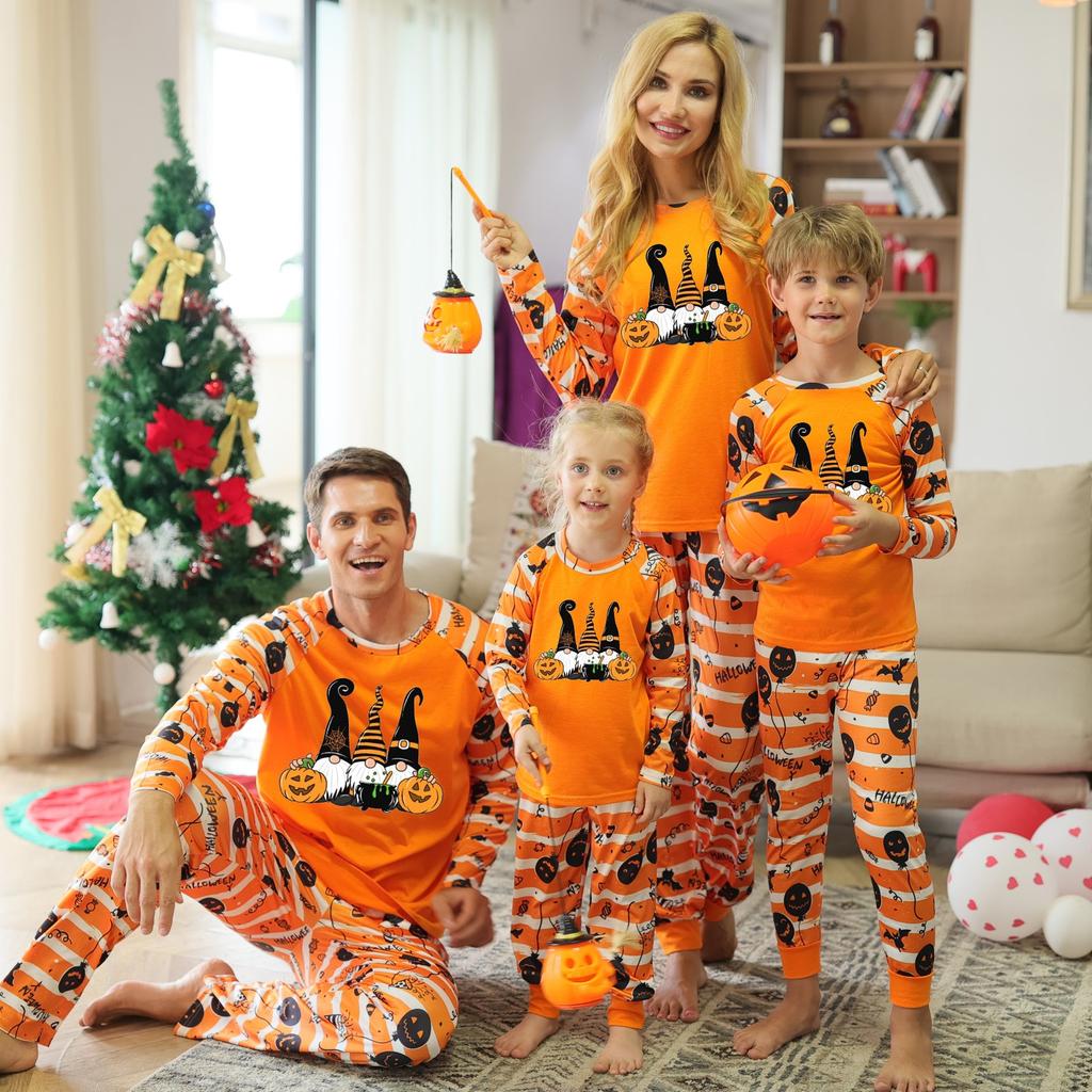 Halloween Print Cute Family Matching Sets Pajamas, Loungewear Outfits,Family Matching Long Sleeve Tops Pants Set