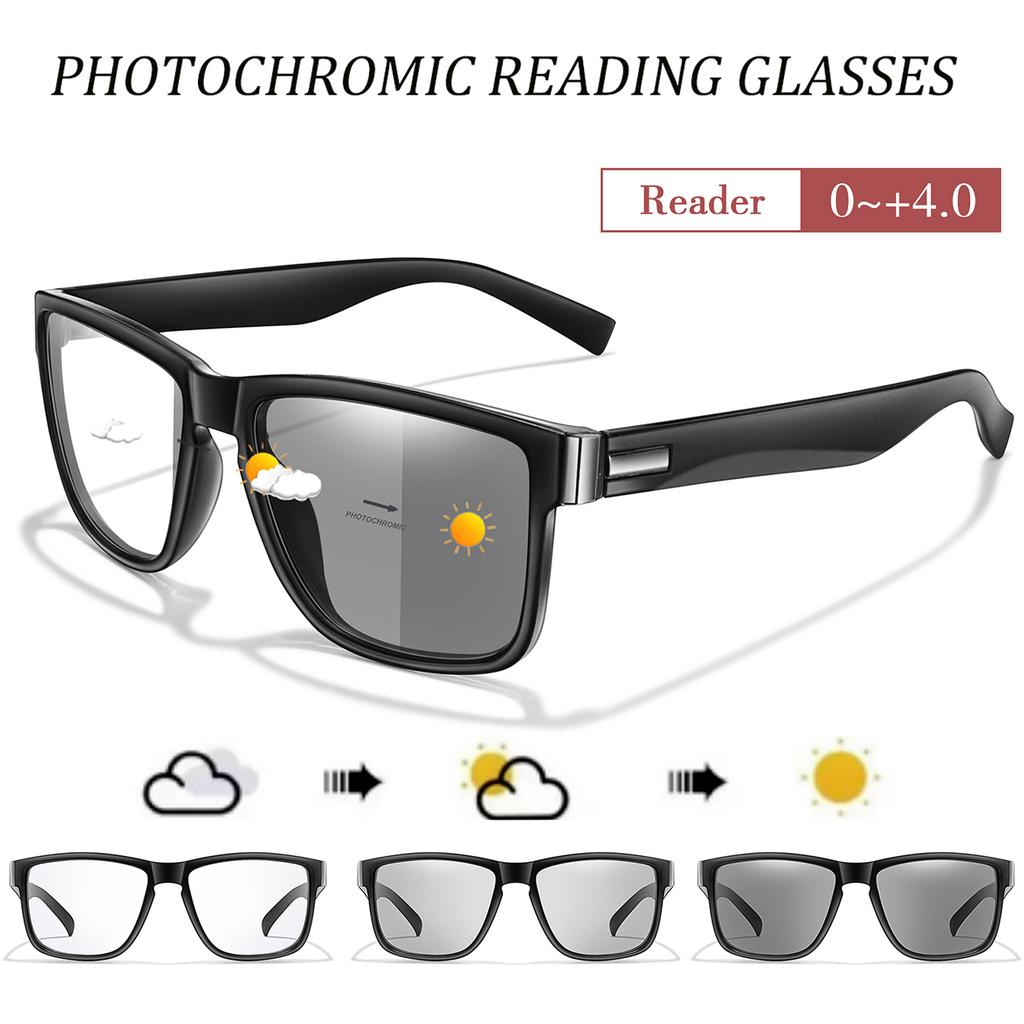 Photochromic Reading Glasses Classic Square Frame for Men Women Presbyopic Eyewear Gift for Surfing Internet Reading
