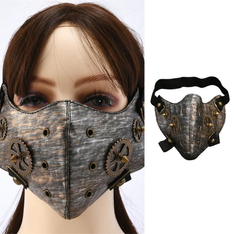 Motorcycle Gear Punk Mask For Men Adjustable Face Cover With Alloy Decors For Halloween Themed Parties Cosplay Event