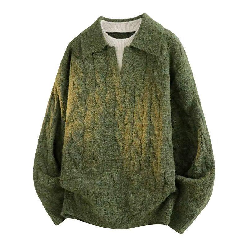 Men’s V-Neck Cable Knit Polo Sweater - Autumn/Winter Business Outerwear