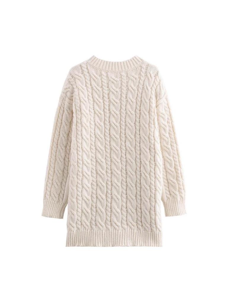 Autumn Chunky Knit Cable Long Cardigan for Women - Single-Breasted Design