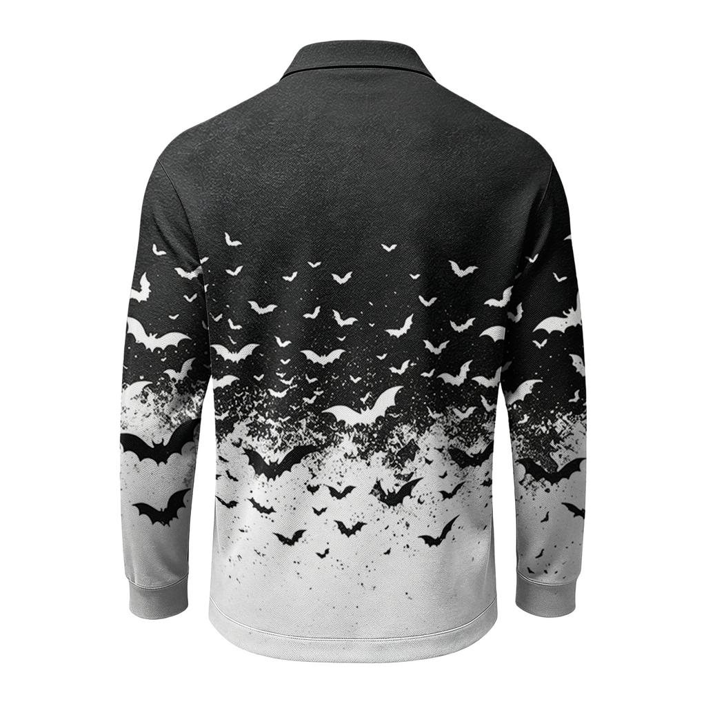Men's Quick Dry Mesh Long Sleeve Golf Shirt with Halloween Print for Casual Wear