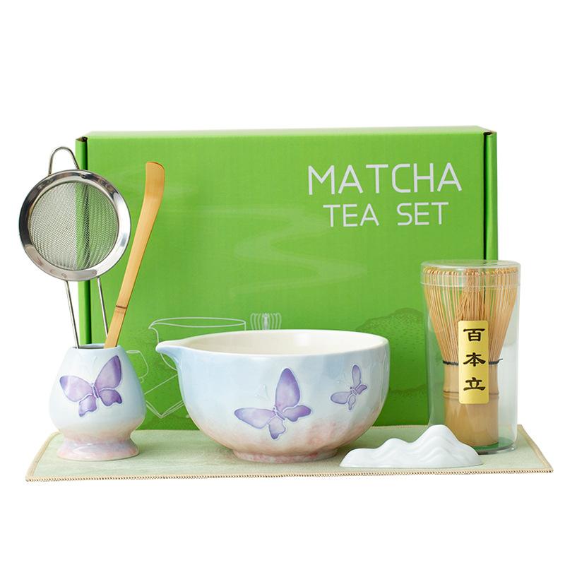 Bamboo Matcha Whisk Set Ceramic Tea Bowl Traditional Japanese Tea Making Tools Home Kitchen Accessories Gift