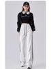 2025 Women's High-Waist Slimming Sweatpants: White & Gray, Spring Casual Wide-Leg Design