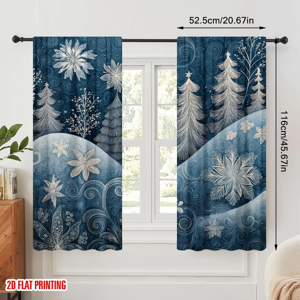 2pcs,2D Plane Printing Pattern Curtains Modern Christmas Snowflakes Polyester Fabric (without Rod) Versatile All Ldeal for