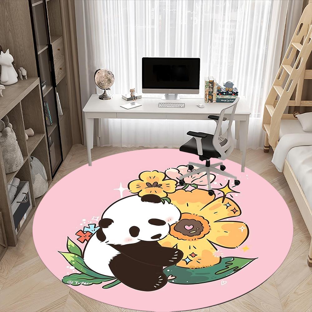 1pc Panda Bloom Office Round Area Rug, Indoor Mat Suitable ForOffice, Under Office Chairs Bedroom Living Room Home Decor D002
