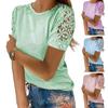 Crew Neck Solid Color Loose Fit Women T-shirt Hollow Lace Patchwork