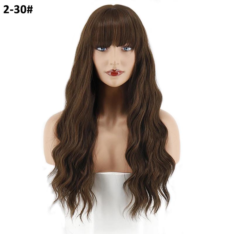 MERISIHAIR Lange Wasserwellen-Perücken für Frauen mit stumpfem Pony, synthetische Hochtemperaturfaser-Perücken für den täglichen Gebrauch auf Partys und Cosplay