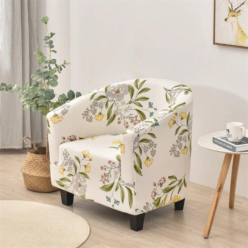 Floral Club Bath Tub Chair Cover Spandex Single Armchairs Cover Stretch Sofa Couch Slipcover for Living Room Furniture Protector