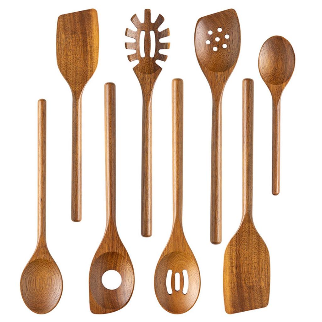 Cooking Wooden Spatula, 8-Piece Solid Wood Spatula and Spoon Utensil Set, Suitable For Home Kitchen Cookware