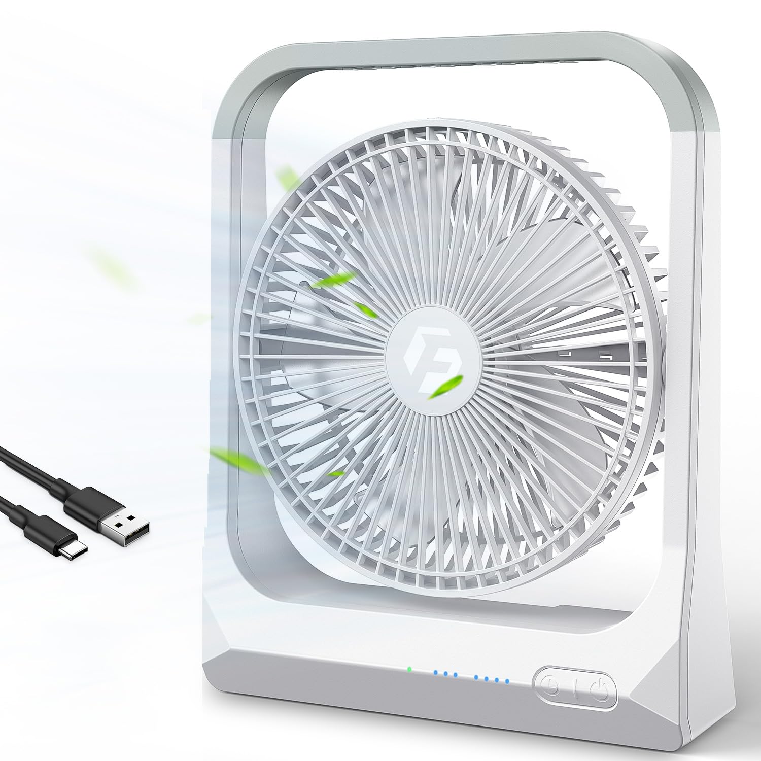 

10400mAh Large Capacity Quiet Desktop New USB Rechargeable Fan with Super Strong Large and Suitable for and Adjustable 4 Airflow Heatstroke White & білий