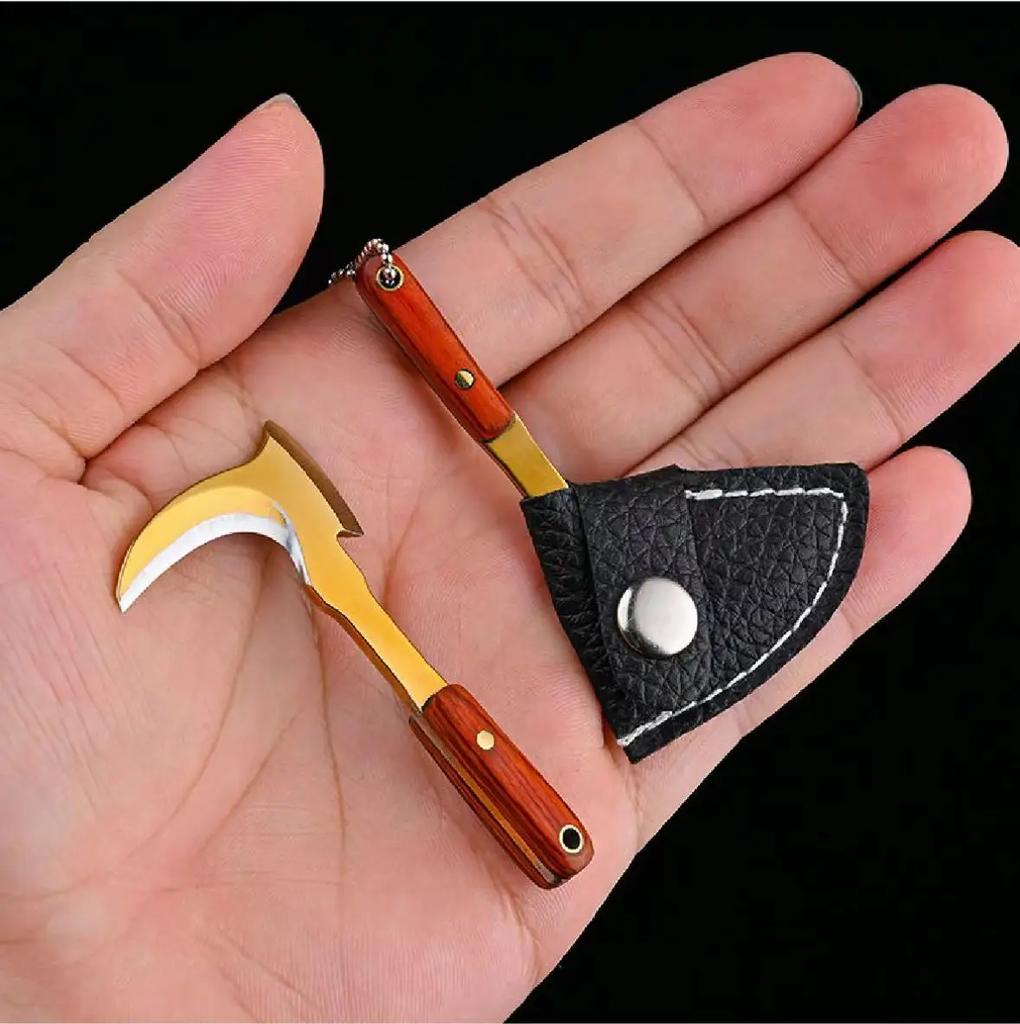 Portable Mini Sickle Pocket Knife Stainless Steel Camping EDC Knife Peeling Machine Fixed Blade Wooden Handle Kitchen
