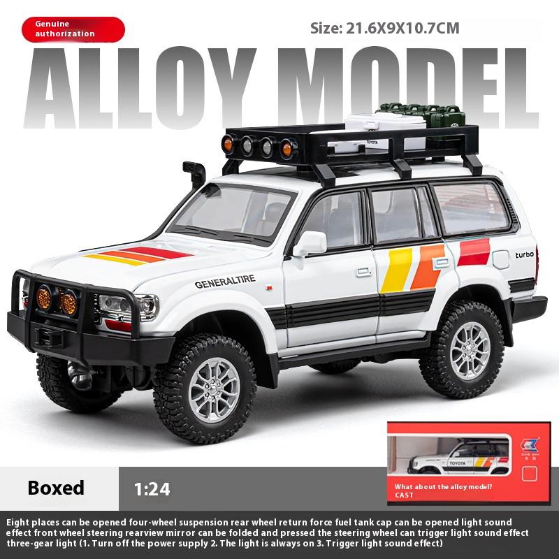 Model ze slitiny Toyota FJ Cruiser Camper v měřítku 1/24, chladný zvuk a světlo, otevíratelný na mnoha místech karoserie, čtyřkolový tlumič