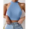 Suéter básico de verano para mujer, camisetas sin mangas, suéter informal de punto acanalado sin mangas para mujer, Top corto elástico con corsé, Top corto con cuello Halter