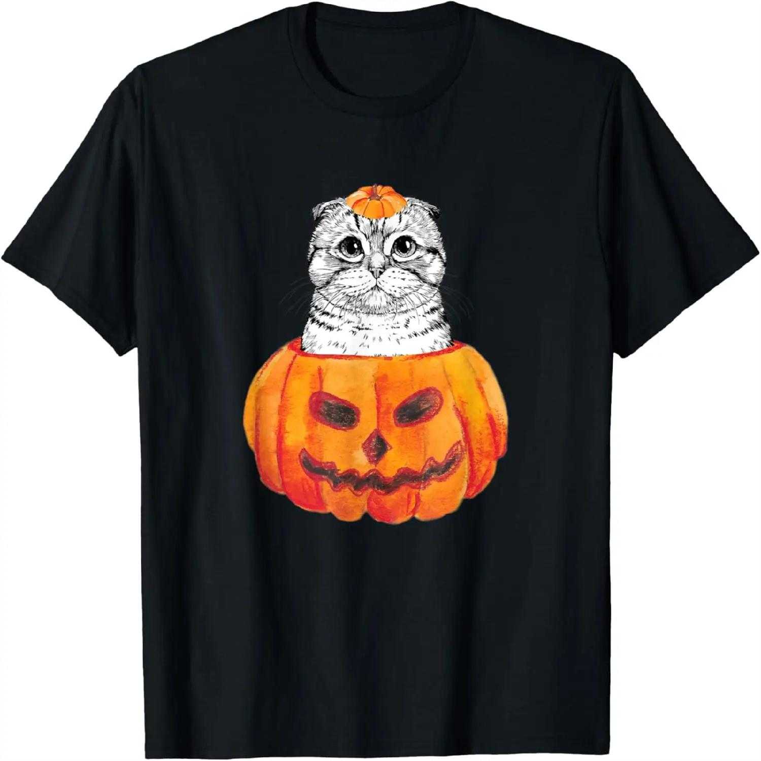 

Scottish Fold Cat Pumpkin Cat Halloween T-Shirt XXXXXL різнокольоровий