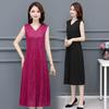 Fashionable V-Neck Sleeveless Dress Elegant Long Vest Dress Breathable Jacquard Fabric Stretchy Summer Dress