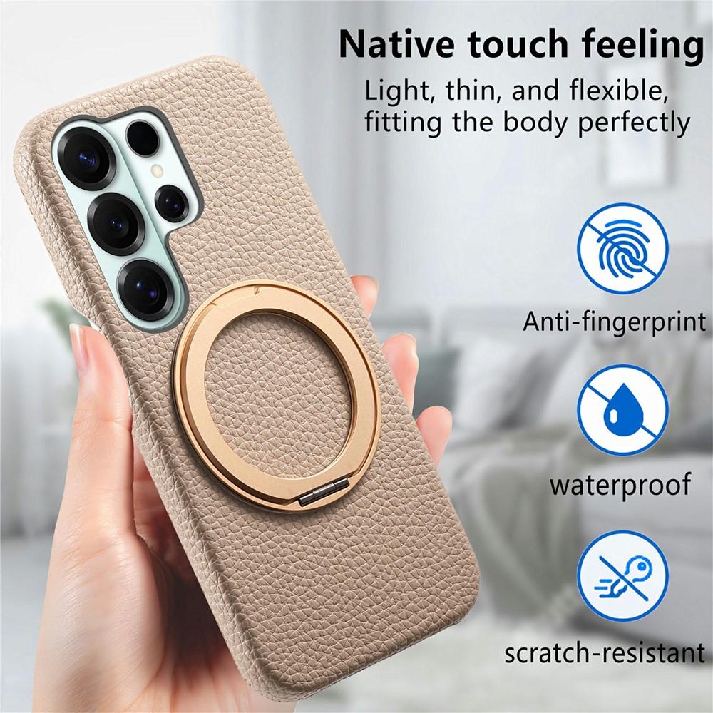 Case for Galaxy S26 Ultra - PC+Leather/PU, Khaki, With Stand