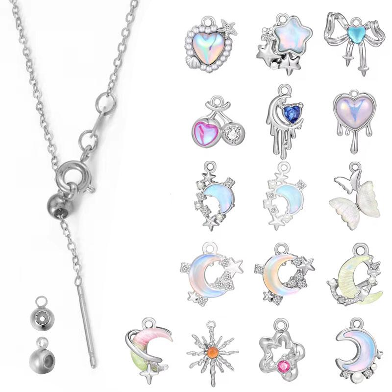 Stainless Steel Charms Crystal Zircon Cherry Moon Star Heart Bow Knot Sun Pendant Beads For Jewelry Making Woman DIY Accessories