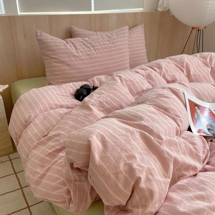 Nordic Sling Cotton Pink Stripes Duvet Cover 150x200 Size Girl's Room Housse Skin Friendly Breathable Comforter Sets