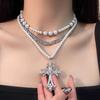 Pearl Multi-layer Cross Stacked Collarbone Chain Boys Necklace Women's Niche Design Sweater Chain Couple Style