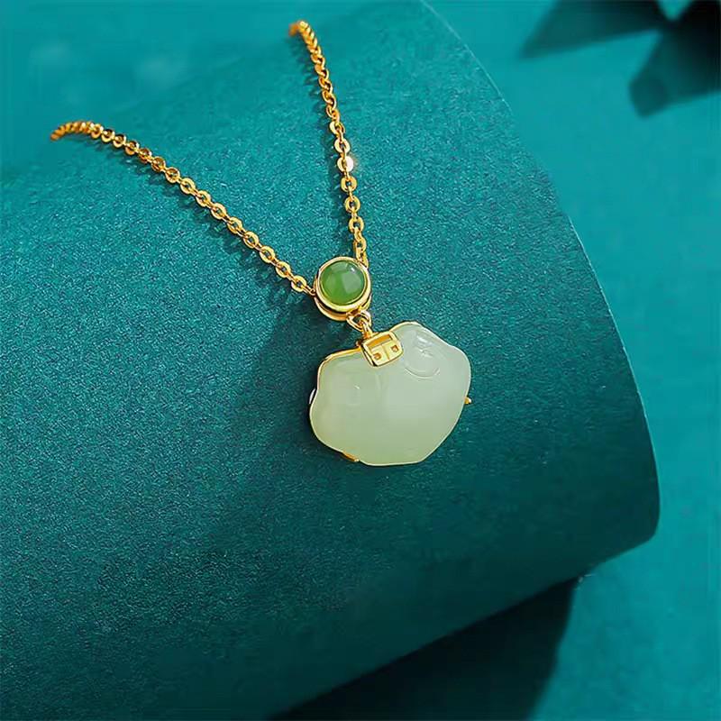 Women s Classic S925 Silver Necklace with Natural Hetian Jade Pendant