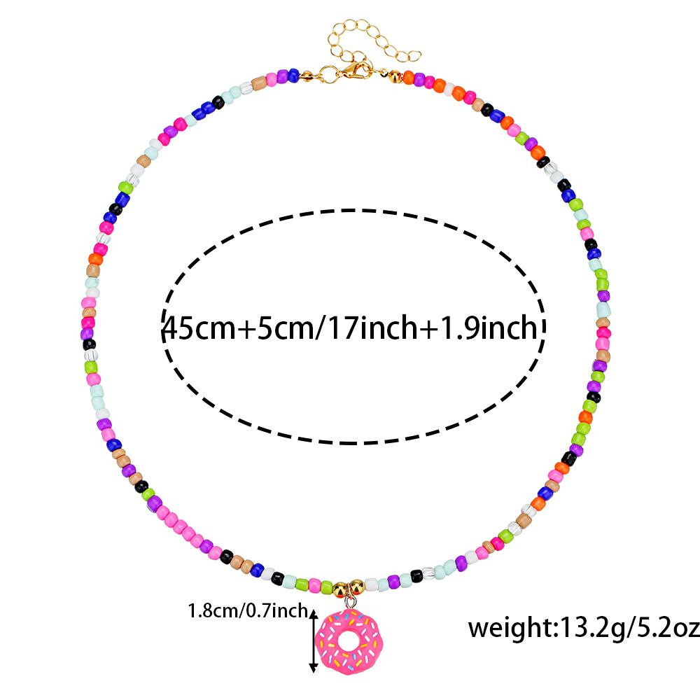 Color Beaded Cartoon Necklace, Niche Versatile Acrylic Donut Pendant Rice Bead Necklace