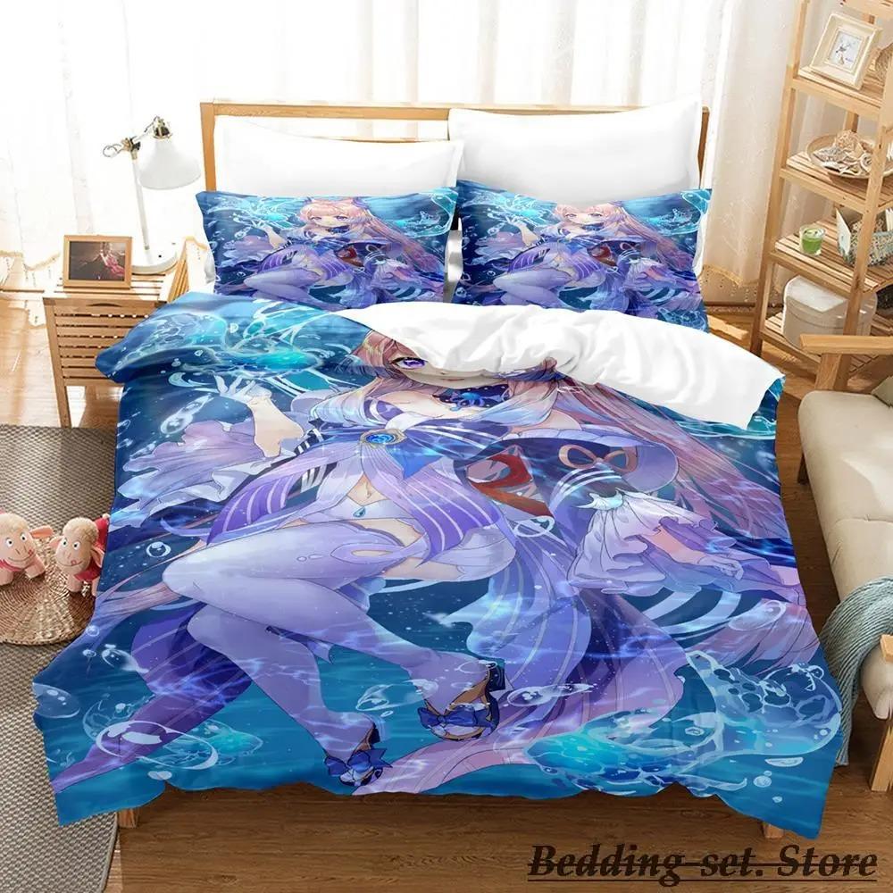 Genshin Impact Kokomi 3D Bedding Set Anime Cartoon Duvet Cover Kawaii Girls Adult Kid Bedroom Decor