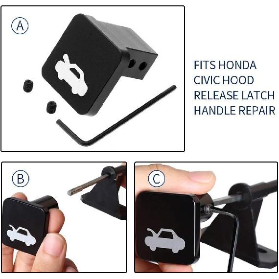 Hood Release Latch Handle Repair Kit Replacement for Honda Civic 96-2011, CR-V 97-2006, Element 03-2011, Heavy Duty Billet Aluminum Hood Latch